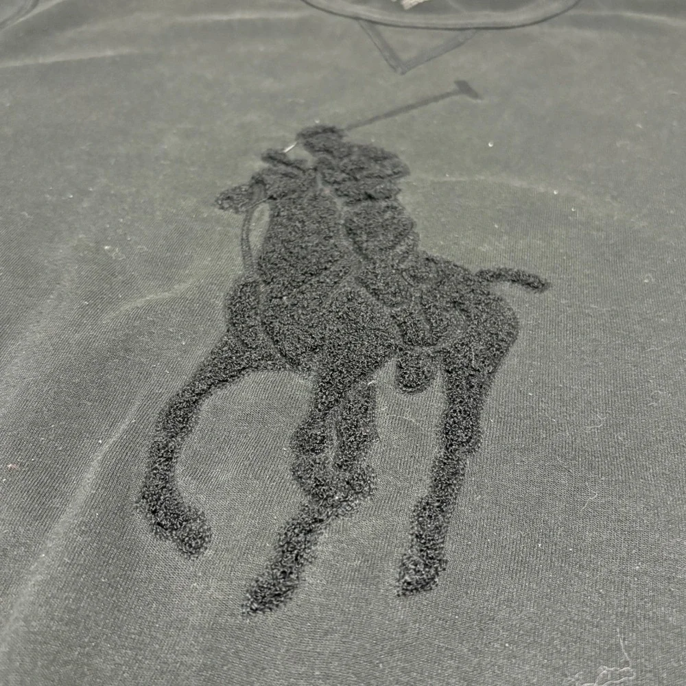 Polo Ralph Lauren Mens XL Black Chenille Big Pony Crewneck Sweatshirt Stained